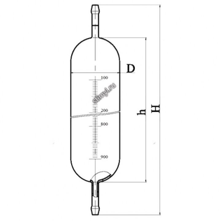 Пипетка газовая 2000 мл, эскиз 2-910